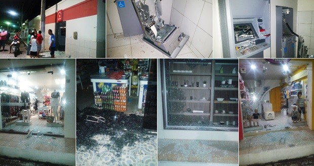 Além da agência do Bradesco, criminosos também atacaram e saquearam pelo menos cinco lojas da cidade (Foto: Francisco Coelho/Focoelho.com).